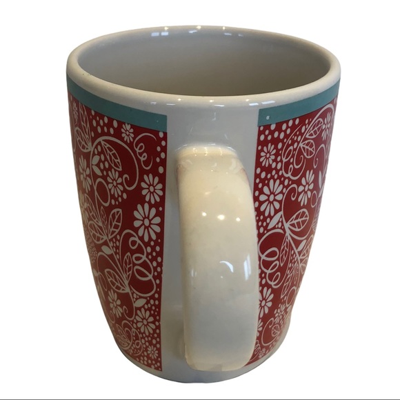 Royal Norfolk Red Floral Leaves Teal Stripe Coffee Tea Mug  4” Oriental Vibes - Picture 2 of 4
